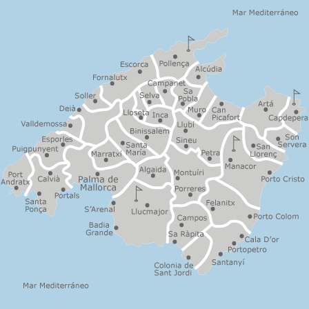 Mapa de Mallorca con la zona de trabajo de MAC10 Trabajos Verticales